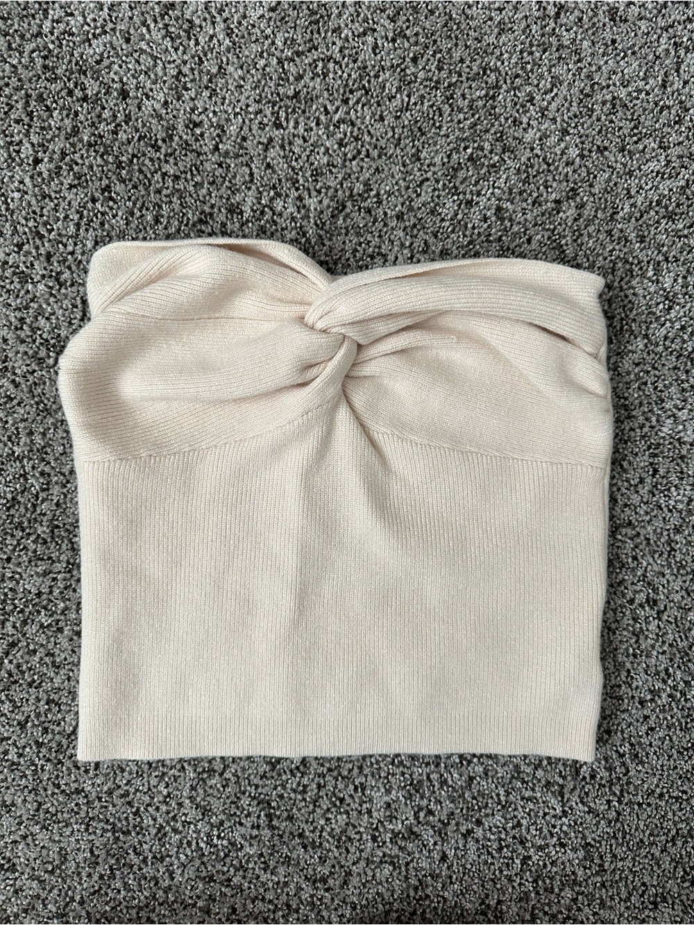 Strapless Twist Front Knit Sweater Top - Cream